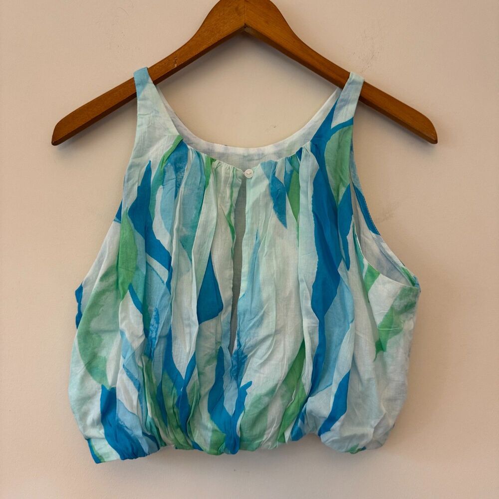 NWT Elan Women's White Cotton Puffy Elastic Waist Tank Top Large - Picture 2 of 7